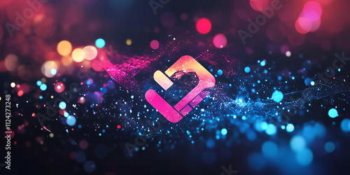 Abstract Neon Digital Icon with Sparkling Background photo