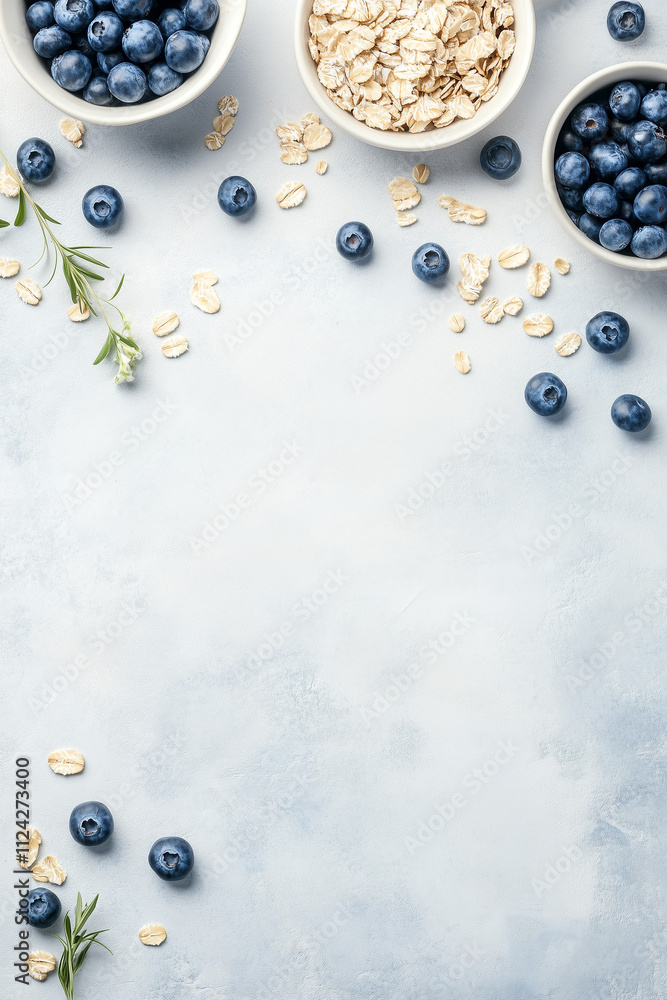 A bowl of oatmeal breakfast cereal with fresh blueberries on top, set on a white table with a towel. This image evokes a wholesome, healthy meal, perfect for a nutritious start to the day. A bowl of oatmeal breakfast cereal with fresh blueberries on top, set on a white table with a towel. This image evokes a wholesome, healthy meal, perfect for a nutritious start to the day.