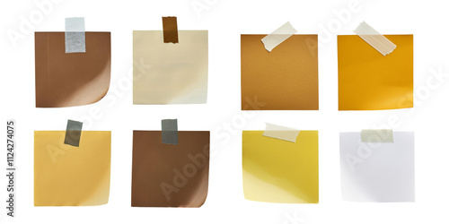 Sticky notes in various colors and angles isolated on transparent background
