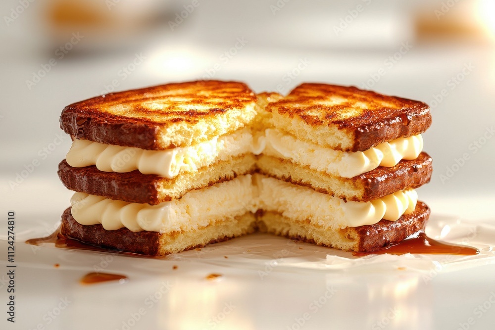 Delicious ice cream sandwich split open close-up dessert creation bright kitchen tempting treat concept Delicious ice cream sandwich split open close-up dessert creation bright kitchen tempting treat concept