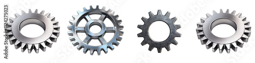 Set of A gear icon with sharp edges, made of metal material ,PNG format Background