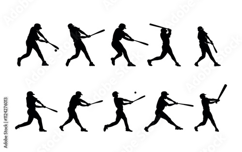 Baseball players silhouette Clipart Vector Bundle Collection, Professional Baseball players silhouette Sport Isolated Equipment Element, Baseball Exercise Champion Abstract Baseball Outline Icon Symbo