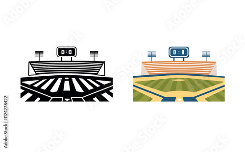 Baseball Field stadium background vector Clip Art Set, Professional Baseball Bat Sport Isolated Equipment Element, Baseball Exercise Champion Abstract Baseball Outline Icon Symbol Vector Silhouette