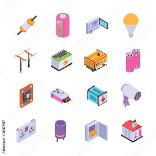 A collection of electrical appliances and components, including power lines