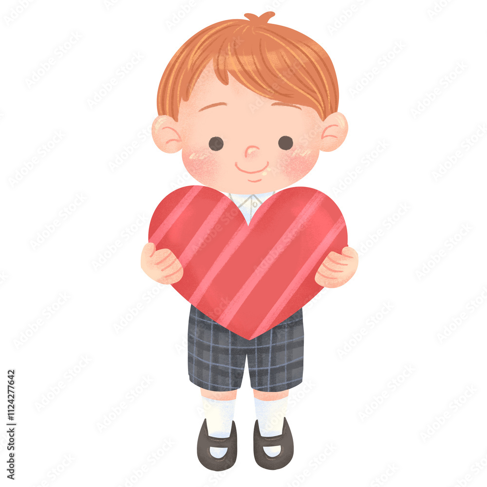 Illustration of Boy with Ginger Hair holding a big Heart. perfect for Pattern Design, social media, product or merch design for Valentines day Illustration of Boy with Ginger Hair holding a big Heart. perfect for Pattern Design, social media, product or merch design for Valentines day