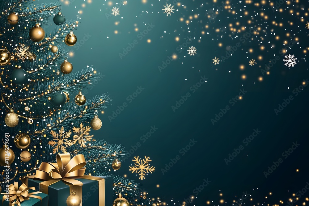Elegant Teal Christmas Background with Gold Accents Elegant Teal Christmas Background with Gold Accents