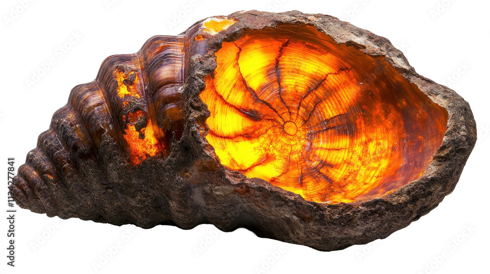 Obraz premium Natural shell displaying vibrant amber interior. transparent background