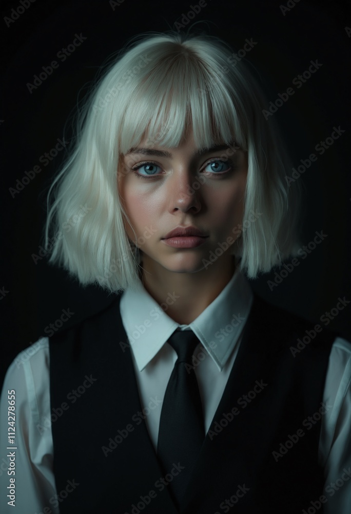 Moody portrait of a gorgeous teenage female with white hair Moody portrait of a gorgeous teenage female with white hair