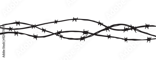 Barbwire fence background. Black sketch vector illustration. Design element for military, security, prison, slavery concept