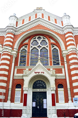 Religious attractions of Transylvania, Romania: entrance to the Beth Israel synagogue in the city of Brasov. The facade of the church of the Jewish congregation Neolog, designed in secession style. photo