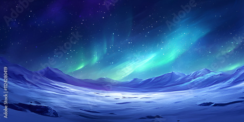 Aurora Borealis Over Snowy Arctic Landscape