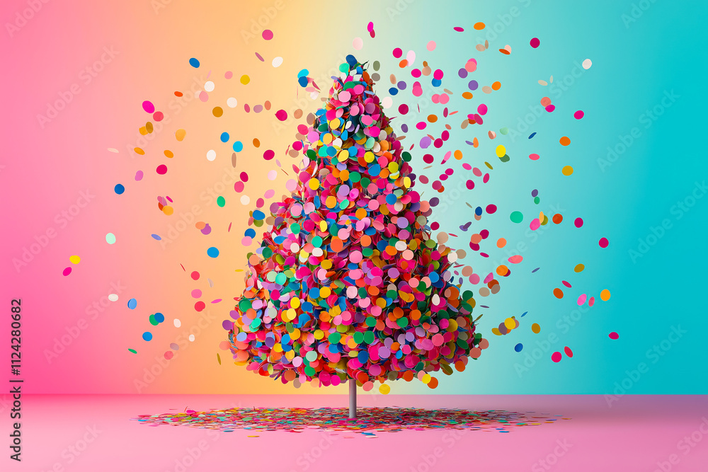 Greetings for the New Year, with a festive backdrop and a bright card featuring a confetti-made Christmas tree. Greetings for the New Year, with a festive backdrop and a bright card featuring a confetti-made Christmas tree.