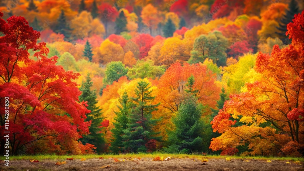 Autumnal Forest Vista Vibrant Red, Orange, and Yellow Foliage with a Ground Level View Autumnal Forest Vista Vibrant Red, Orange, and Yellow Foliage with a Ground Level View