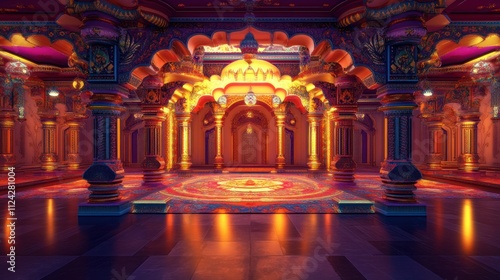 Luxurious ornate palace interior.