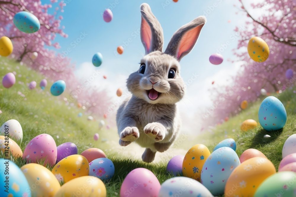 Happy Easter bunny amidst eggs. Happy Easter bunny amidst eggs.