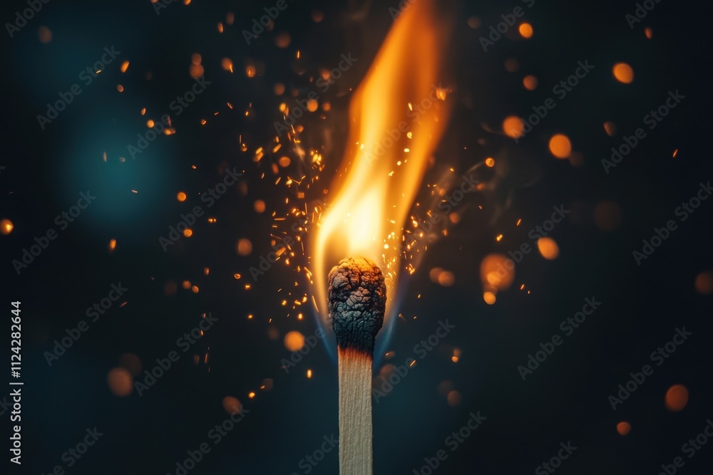 Slow motion action of a single matchstick igniting captivating flame and sparks dark environment close-up view concept of matches and fire dynamics Slow motion action of a single matchstick igniting captivating flame and sparks dark environment close-up view concept of matches and fire dynamics