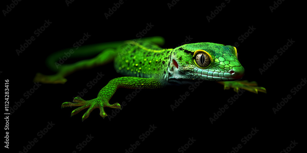 Vibrant Green Gecko on Dark Background Vibrant Green Gecko on Dark Background