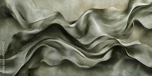  Fluid, smoky textures in muted earth tones like olive green, soft beige, and charcoal, swirling naturally to form abstract organic shapes. photo