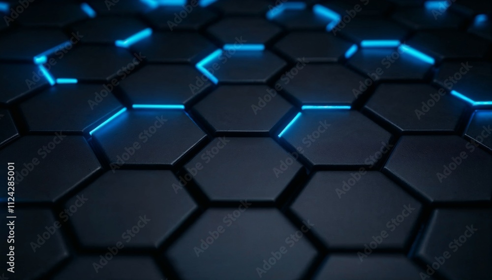 Futuristic Hexagonal Pattern with Glowing Blue Highlights Futuristic Hexagonal Pattern with Glowing Blue Highlights