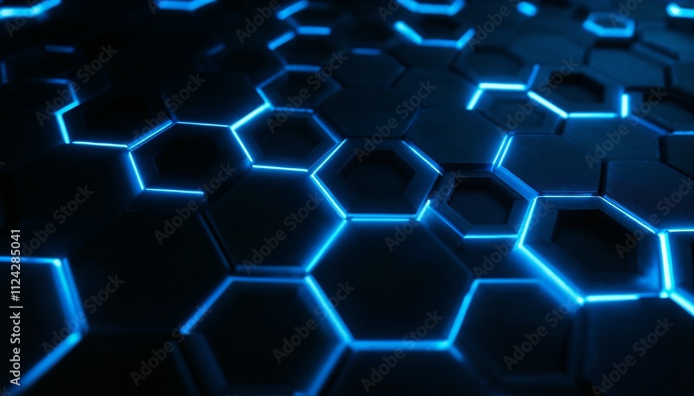 Futuristic Hexagonal Pattern with Glowing Blue Highlights Futuristic Hexagonal Pattern with Glowing Blue Highlights