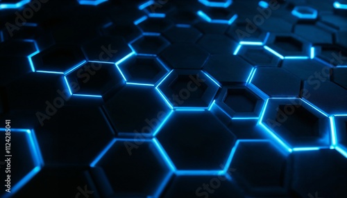 Futuristic Hexagonal Pattern with Glowing Blue Highlights