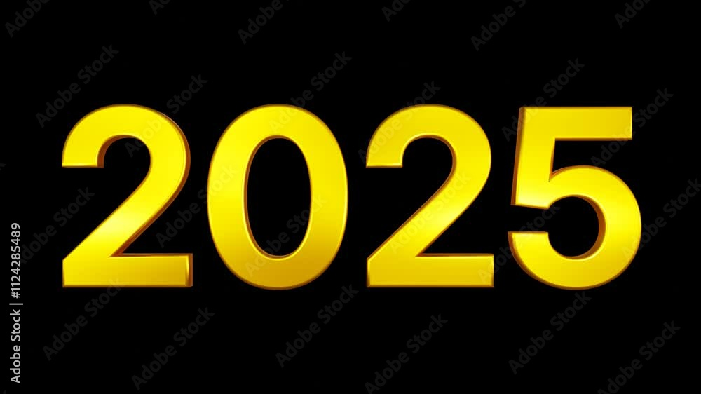 animation text 2025 gold on black isolated background 4k video 3d illustration render animation text 2025 gold on black isolated background 4k video 3d illustration render