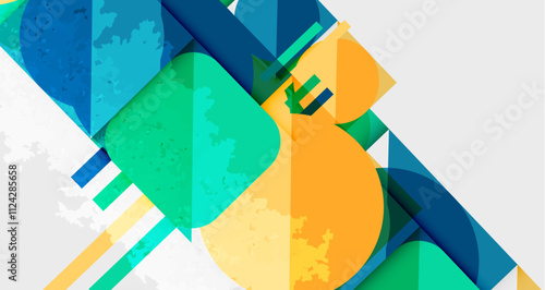 Squares, circles and triangles and grainy noisy texture. Vector Illustration For Wallpaper, Banner, Background, Card, Book Illustration, landing page
