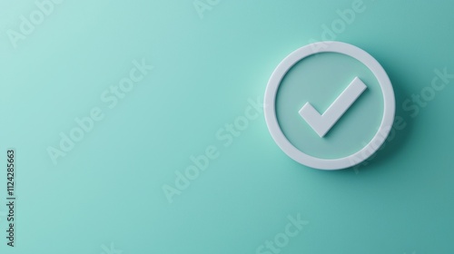 register approval concept. Check mark icon on a teal background representing approval or success.