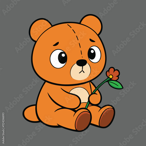 Vector clip art art illustration of a teddy bear holding a flower