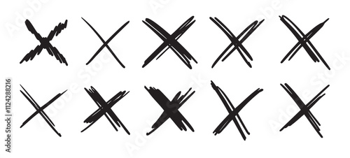 Doodle scribble crosses to cross out or mark text set. X sign sketch style. denial signs isolated on white background.