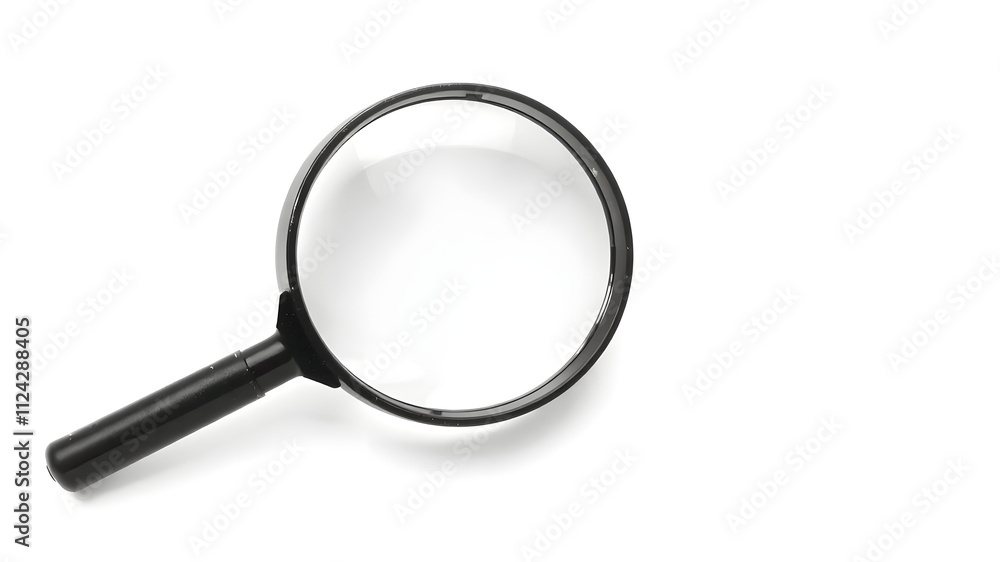 A magnifying glass with a black handle, isolated on white A magnifying glass with a black handle, isolated on white