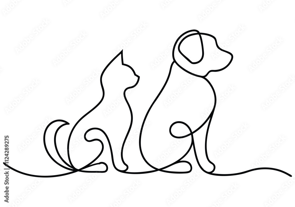 Continuous One-Line Drawing of Cat and Dog - Minimalist Pet Companionship Art Continuous One-Line Drawing of Cat and Dog - Minimalist Pet Companionship Art