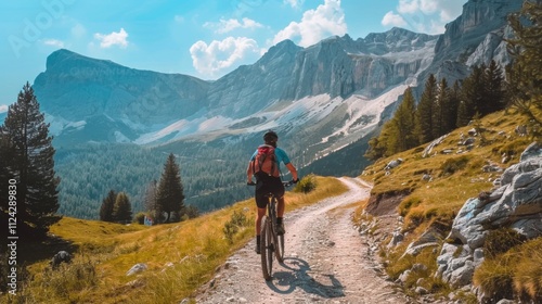 Bicycle hiking travel in the mountains illustration generated by ai