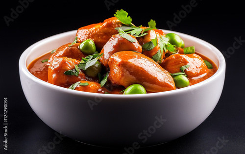 chicken curry in a bowl on a dark background