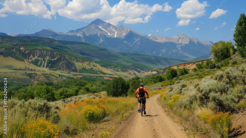 Bicycle hiking travel in the mountains illustration generated by ai Bicycle hiking travel in the mountains illustration generated by ai