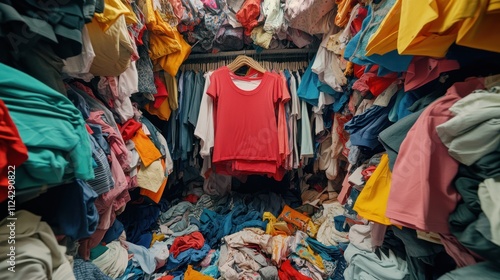 Overstuffed closet overflowing with clothes. (1)