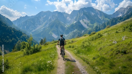 Bicycle hiking travel in the mountains illustration generated by ai