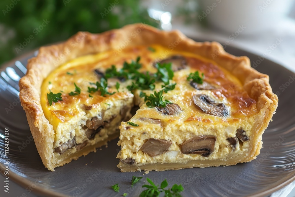 This is a French mushroom quiche crispy outside with a soft egg and mushroom filling perfect as an appetizer This is a French mushroom quiche crispy outside with a soft egg and mushroom filling perfect as an appetizer