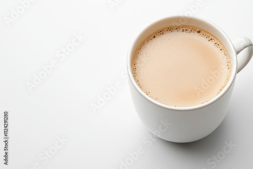 A freshly brewed cup of coffee on a white background, highlighting its inviting warmth. 