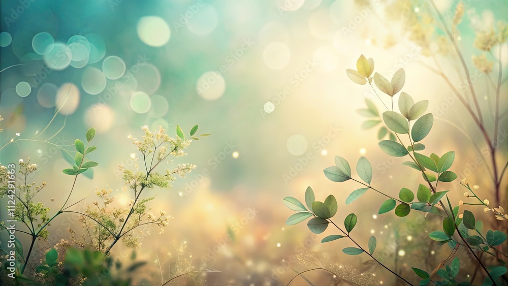 Serene Botanical Image Soft Light, Delicate Foliage, and Gentle Bokeh Effects Serene Botanical Image Soft Light, Delicate Foliage, and Gentle Bokeh Effects