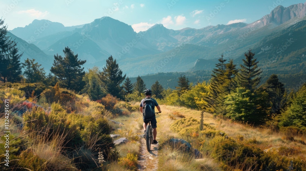 Bicycle hiking travel in the mountains illustration generated by ai Bicycle hiking travel in the mountains illustration generated by ai