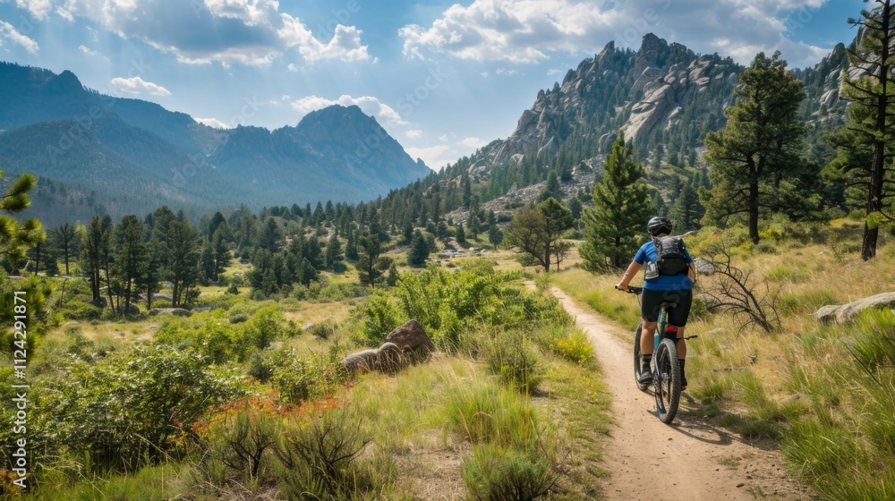 Bicycle hiking travel in the mountains illustration generated by ai Bicycle hiking travel in the mountains illustration generated by ai