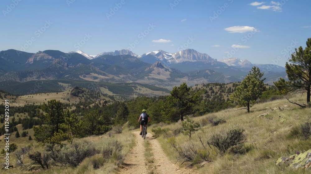 Bicycle hiking travel in the mountains illustration generated by ai