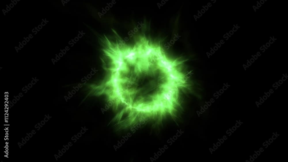 Green Magic Fire Chaotic Abstract Portal with Flickering Flame Particles in Circle Shape. Motion Graphic Simulation Background 4K. Green Magic Fire Chaotic Abstract Portal with Flickering Flame Particles in Circle Shape. Motion Graphic Simulation Background 4K.