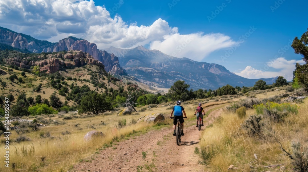 Bicycle hiking travel in the mountains illustration generated by ai Bicycle hiking travel in the mountains illustration generated by ai
