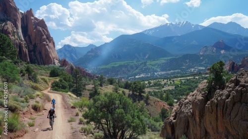 Bicycle hiking travel in the mountains illustration generated by ai
