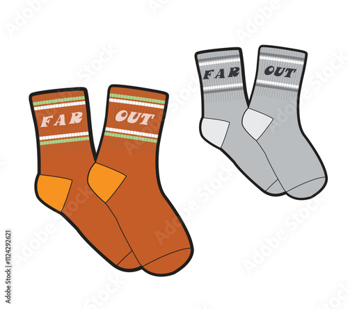 Knit sports socks vector mockup template technical flat design