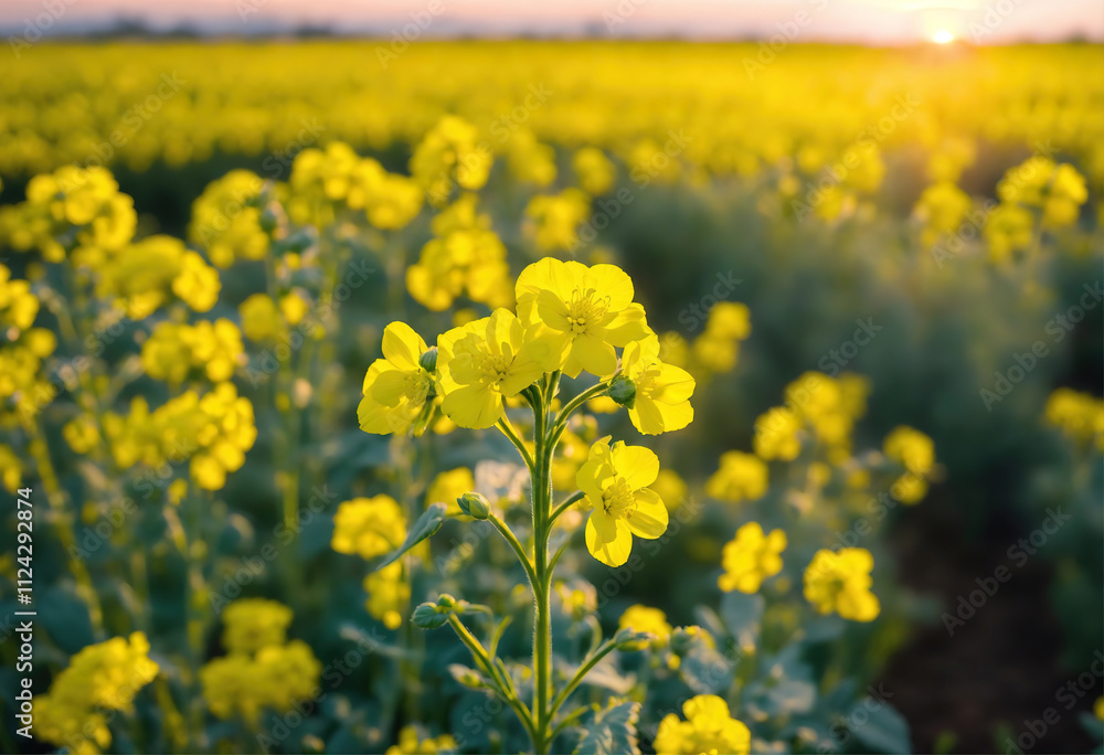 Field of yellow rapeseed flowers during a breathtaking spring sunrise Field of yellow rapeseed flowers during a breathtaking spring sunrise