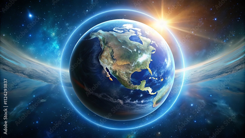 A radiant sunrise illuminates the Earth from space, showcasing the continents and oceans in breathtaking detail. A radiant sunrise illuminates the Earth from space, showcasing the continents and oceans in breathtaking detail.