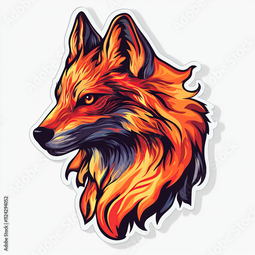 Fiery orange fox head profile, stylized art. photo